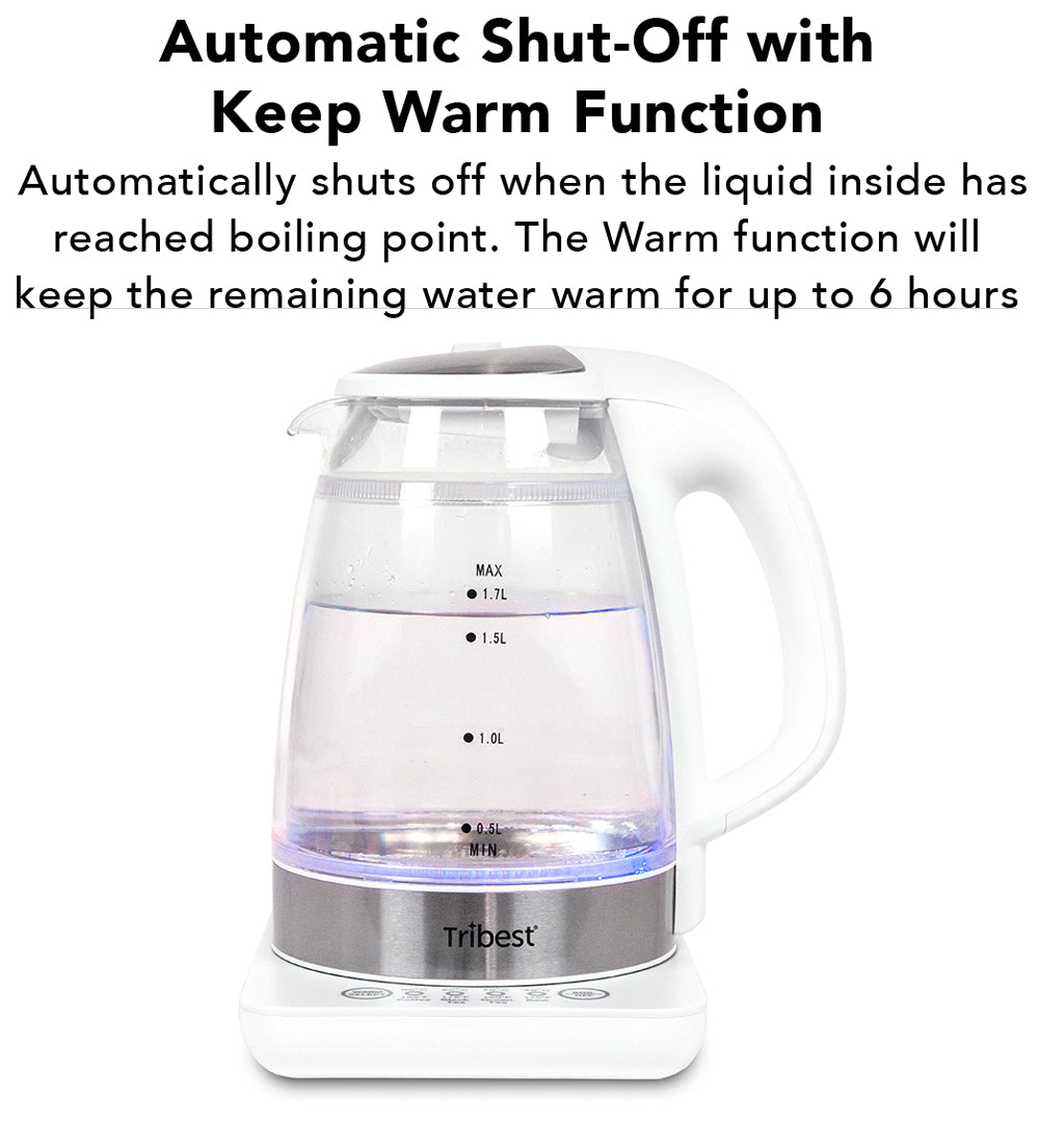 1.7L Electric Kettle Glass For Tea Coffee Keep Warm Function Boil