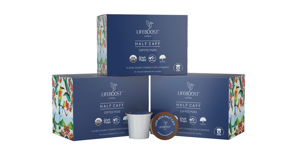 half life box boost Lifeboost Half Caff Coffee K Cups - Low Acid Half Caff Coffee Pods