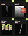 Collection of bonuses including a拂尘, Habit App, Brain Builders books, and a metal scoop on a black background.