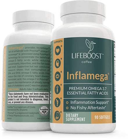 Inflamega bottle shown front and back