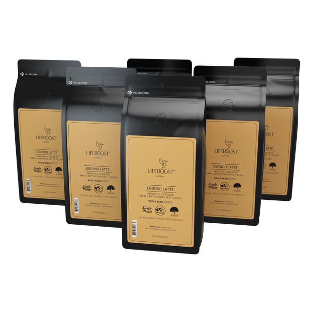 6x  Eggnog Latte Flavored Medium Roast Coffee 12 oz Bag - Bundle - Lifeboost Coffee