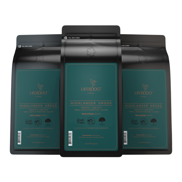 3x Single Origin Specialty, Highlander Grogg Coffee 12 oz Bag - Bundle - Lifeboost Coffee
