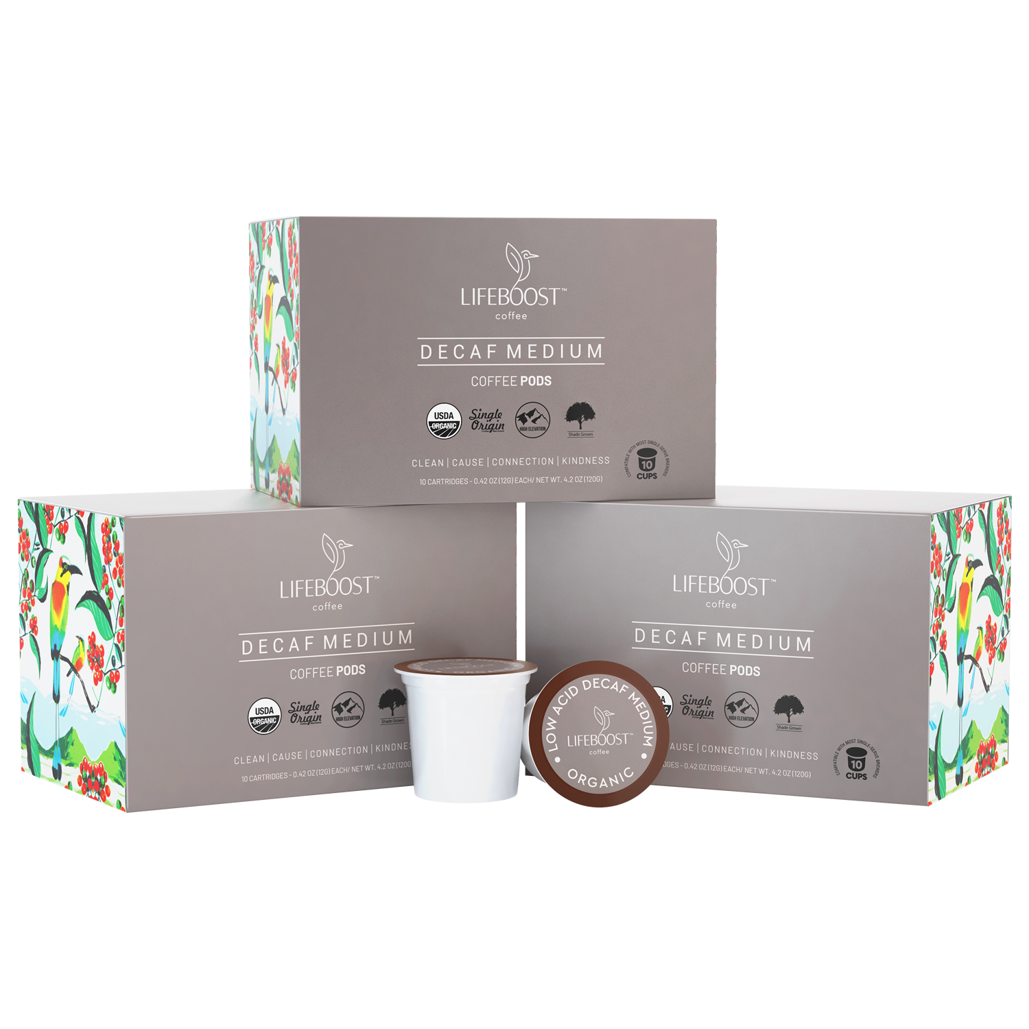 Medium Decaf Roast Coffee Pods Organic, Non toxic, Recyclable Lifeboost Coffee