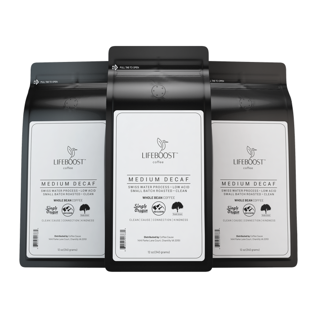 3x Decaf Coffee 12 oz Bag, Single Origin,  Medium Roast - Lifeboost Coffee
