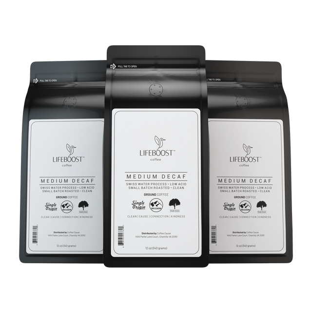 3x Decaf Coffee 12 oz Bag, Single Origin, Medium Roast - Lifeboost Coffee