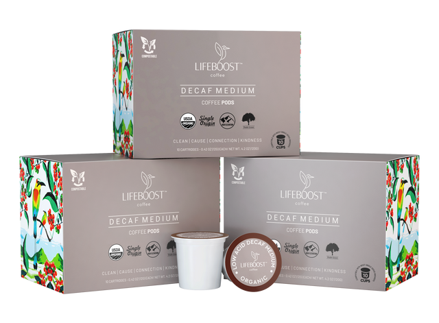 3x Medium Roast Decaf Coffee Pods - SP - Lifeboost Coffee