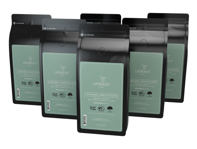 6x  Caramel Macchiato Medium Roast Coffee 12 oz Bag - Bundle - Lifeboost Coffee