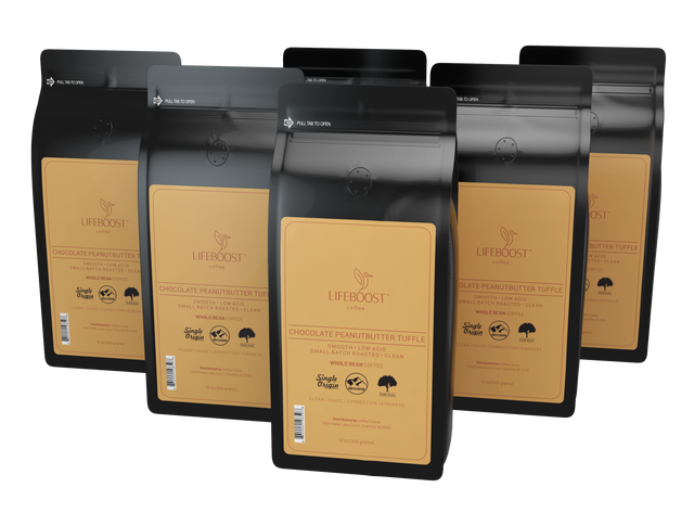 6x Single Origin Specialty, Chocolate Peanut Butter Truffle Coffee 12 oz Bag - Lifeboost Coffee