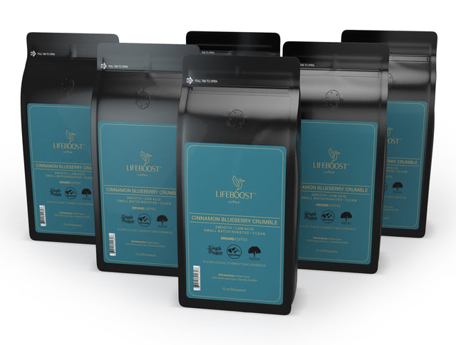 6x  Blueberry Cinnamon Crumble Medium Roast Coffee 12 oz Bag - Bundle - Lifeboost Coffee