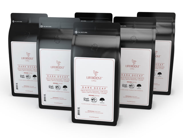 6x Dark Decaf Coffee 12 oz Bag - Lifeboost Coffee