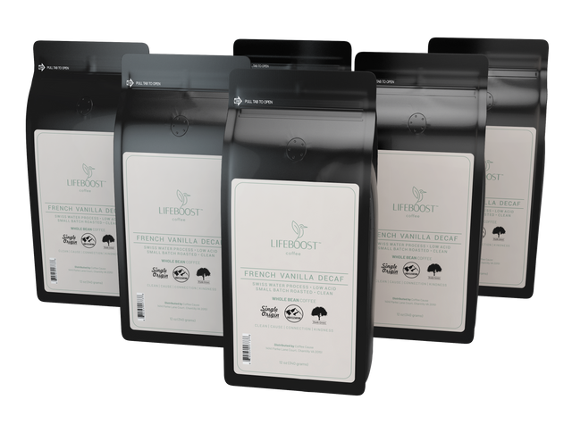 6x French Vanilla Medium Decaf  Coffee 12 oz Bag - Lifeboost Coffee