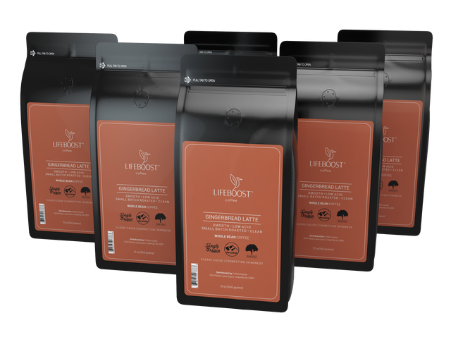 6x Single Origin Specialty, Gingerbread Latte Coffee 12 oz Bag - Lifeboost Coffee