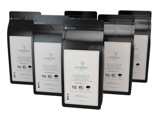 6x Single Origin Specialty, Hazelnut Coffee 12 oz Bag ORD - Lifeboost Coffee
