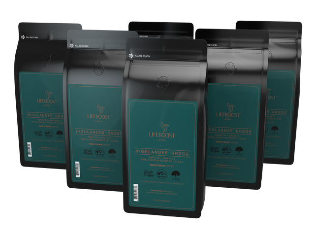 6x Single Origin Specialty, Highlander Grogg Coffee 12 oz Bag - Lifeboost Coffee