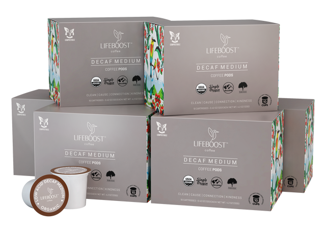 6 Medium Roast Decaf Coffee Pods - SP - Lifeboost Coffee