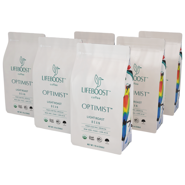6x Optimist Light Roast Coffee 12 oz Bag - Healthy Coffee 40% Off - Lifeboost Coffee