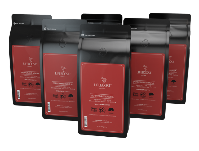 6x  Peppermint Mocha Coffee 12 oz Bag - Lifeboost Coffee