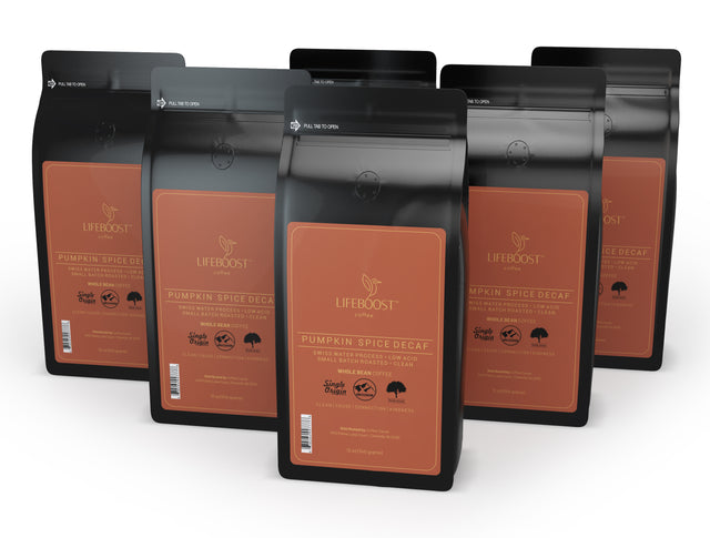6x  Pumpkin Medium Decaf Coffee 12 oz Bag-SP - Lifeboost Coffee