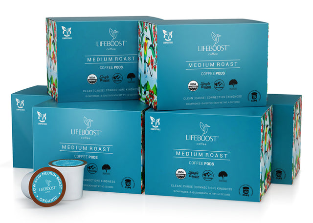 6x Medium Roast Coffee Pods - Lifeboost Coffee