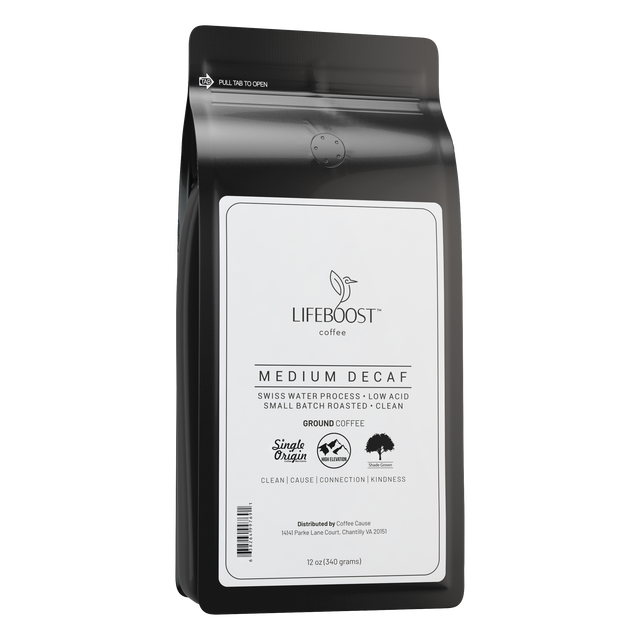1x Decaf Medium Roast Coffee 12 oz Bag, Single Origin, - Best Coffee - Lifeboost Coffee