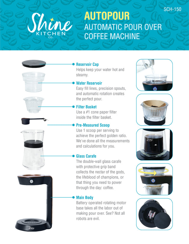 Shine Kitchen Co.® Autopour Automatic Pour Over Coffee Machine - Lifeboost Coffee